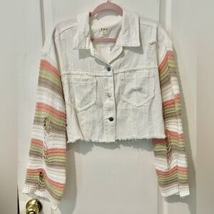POL Crochet Knit Spring White Jacket Oversized Small Boho pastel hippie NWT